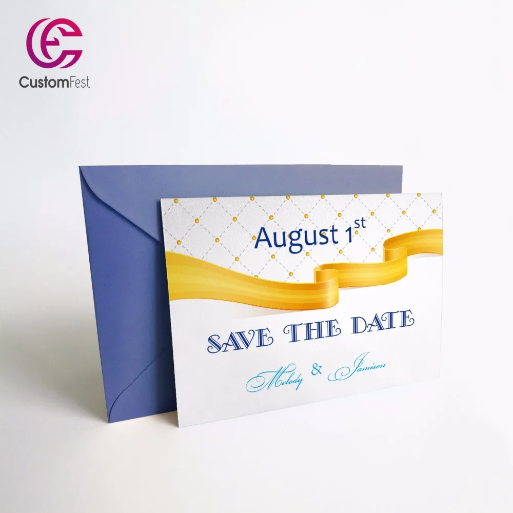 

50pcs/lot Personalized Thank you card or save the date card with free envelop Navy blue with bow whole set available GXK017