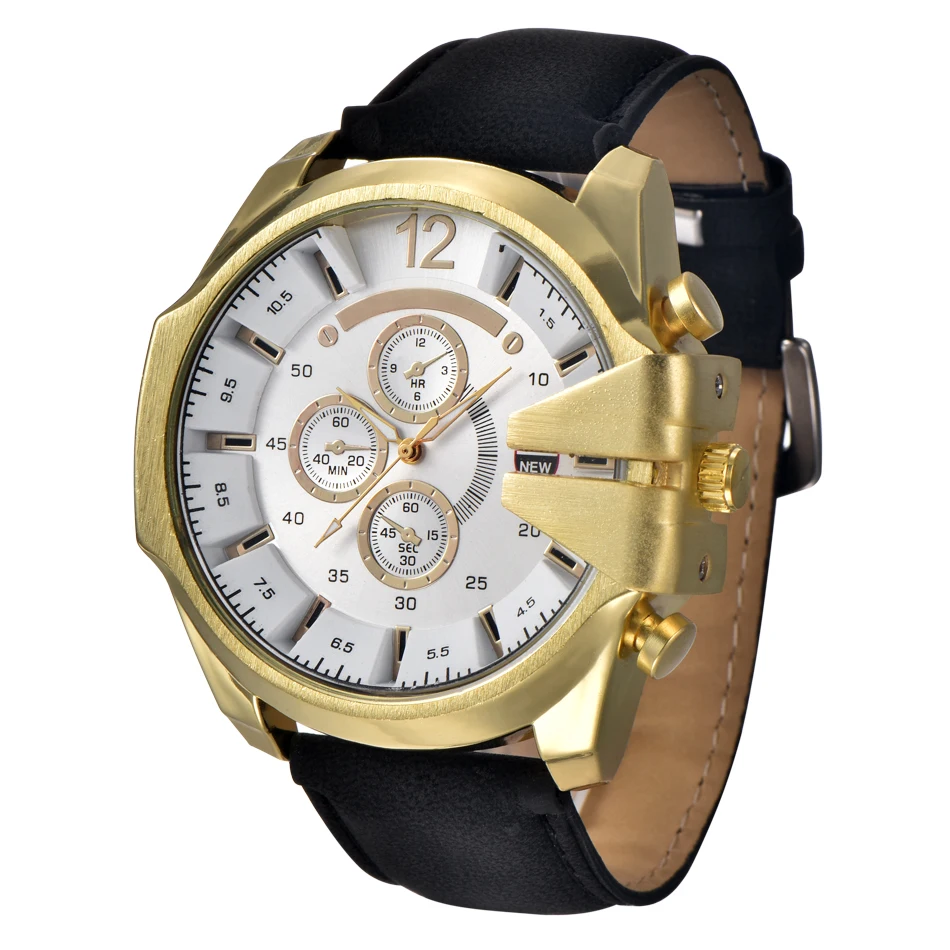 Mens Watches Military Army 50mm Big Gold Dial Brand XINEW 0201 Leather Fashion Casual Quartz Watch Relogio Masculino de Couro
Mens Watches Military Army 50mm Big Gold Dial Brand XINEW 0201 Leather Fashion Casual Quartz Watch Relogio Masculino de Couro