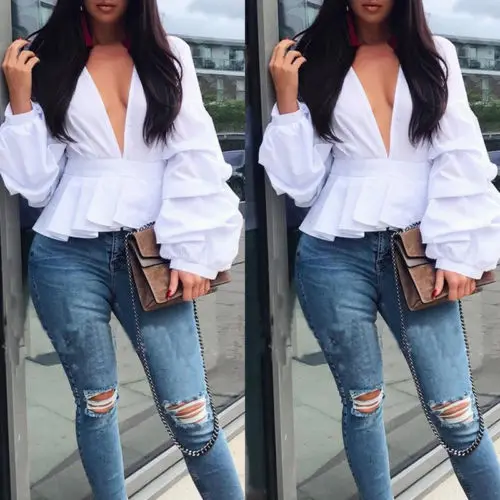 Модные женские туфли свободные Топы корректирующие дамы Sexy глубокий v-образным