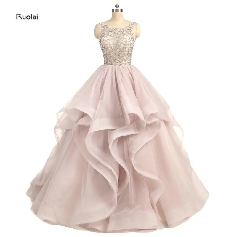 2017 New Arrival Stunning Blush Pink Organza Ball Gown Evening Dresses Scoop Crystal Ruffles Evening Gown Open Back Custom Made
2017 New Arrival Stunning Blush Pink Organza Ball Gown Evening Dresses Scoop Crystal Ruffles Evening Gown Open Back Custom Made