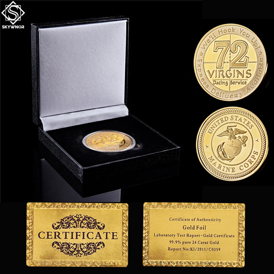 US 72 Virgins Dating Service Army Marine Corps Gold Plated Coin Collectible W/ Luxury Box Protection
US 72 Virgins Dating Service Army Marine Corps Gold Plated Coin Collectible W/ Luxury Box Protection