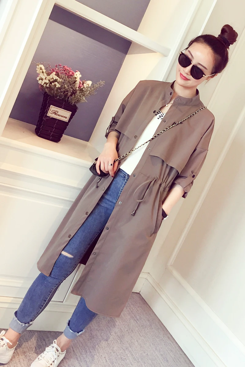2020 new spring loose Korean drawstring waist thin jacket slim slim knee long coat female tide
2020 new spring loose Korean drawstring waist thin jacket slim slim knee long coat female tide