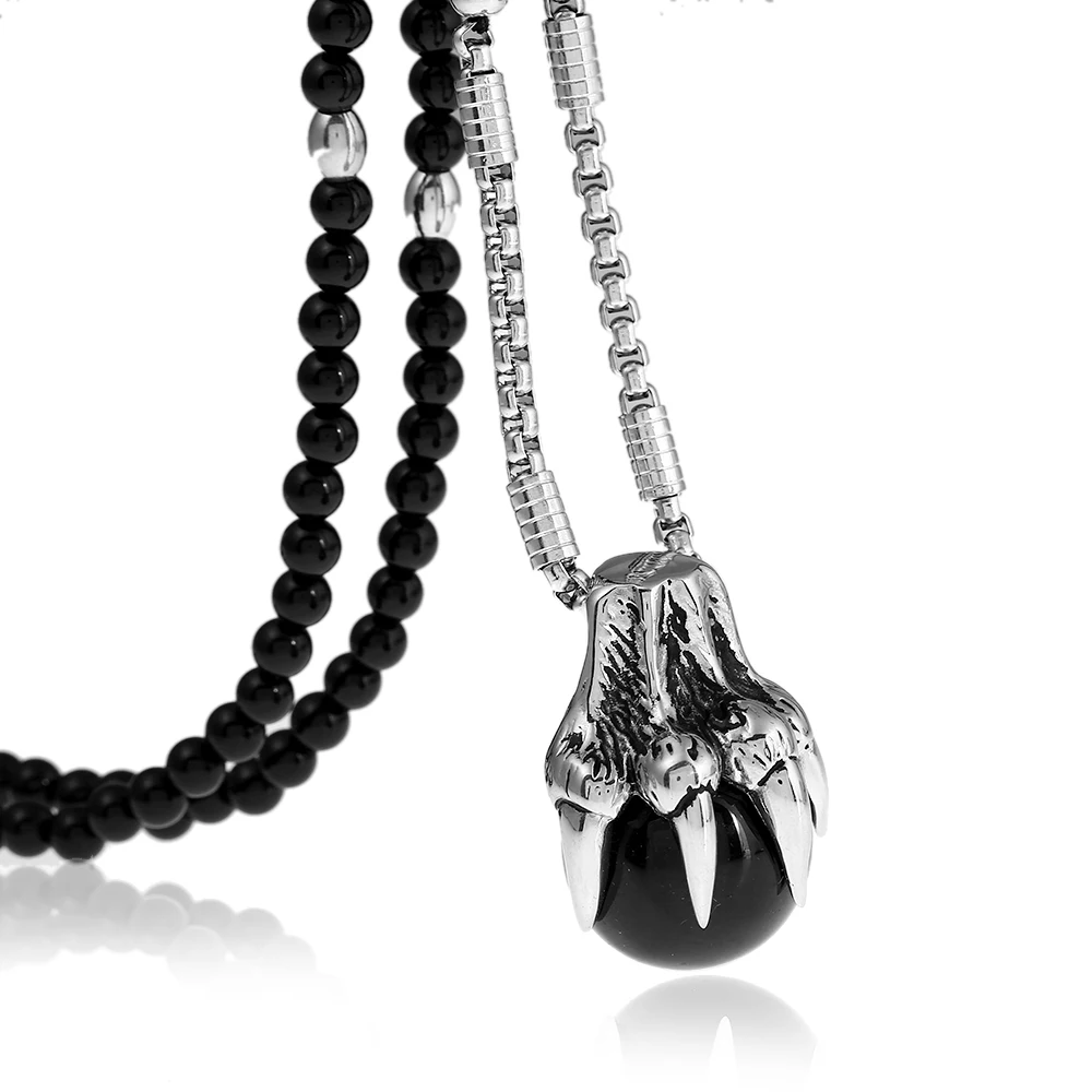 Men's Gothic Stainless Steel Dragon Claw Black Ball Pendant Necklace with Black Natural Stone Chain 26"
Men's Gothic Stainless Steel Dragon Claw Black Ball Pendant Necklace with Black Natural Stone Chain 26"