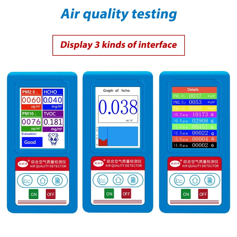 Formaldeyde HCHO PM1.0 PM2.5 PM10 Gas Analyzer TVOC Particles Detector Tester Meter Indoor Air Quality Monitor Rechargeable
Formaldeyde HCHO PM1.0 PM2.5 PM10 Gas Analyzer TVOC Particles Detector Tester Meter Indoor Air Quality Monitor Rechargeable