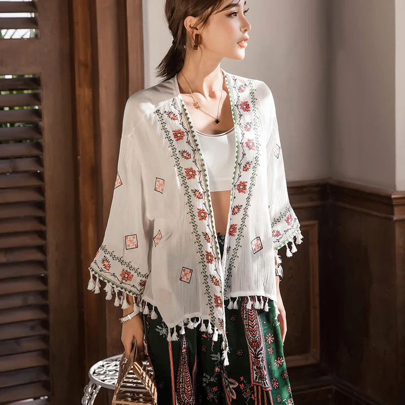 KHALEE YOSE Summer Floral Embroidery Caidigan Blouse Top Long Flare Sleeve Women Blouses Tassels Hippie Beach Loose Outerwear
KHALEE YOSE Summer Floral Embroidery Caidigan Blouse Top Long Flare Sleeve Women Blouses Tassels Hippie Beach Loose Outerwear