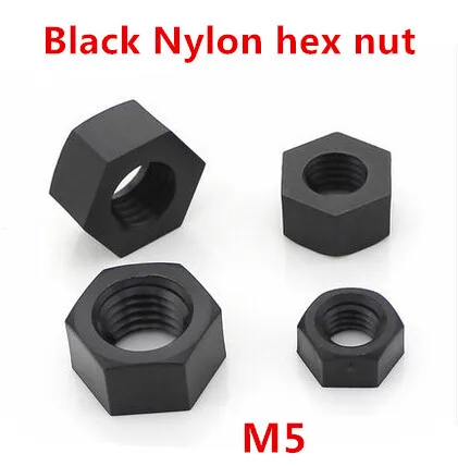 100pcs M5 Nylon Black Hex Nut Metric Machine Hexagon Nuts DIN934