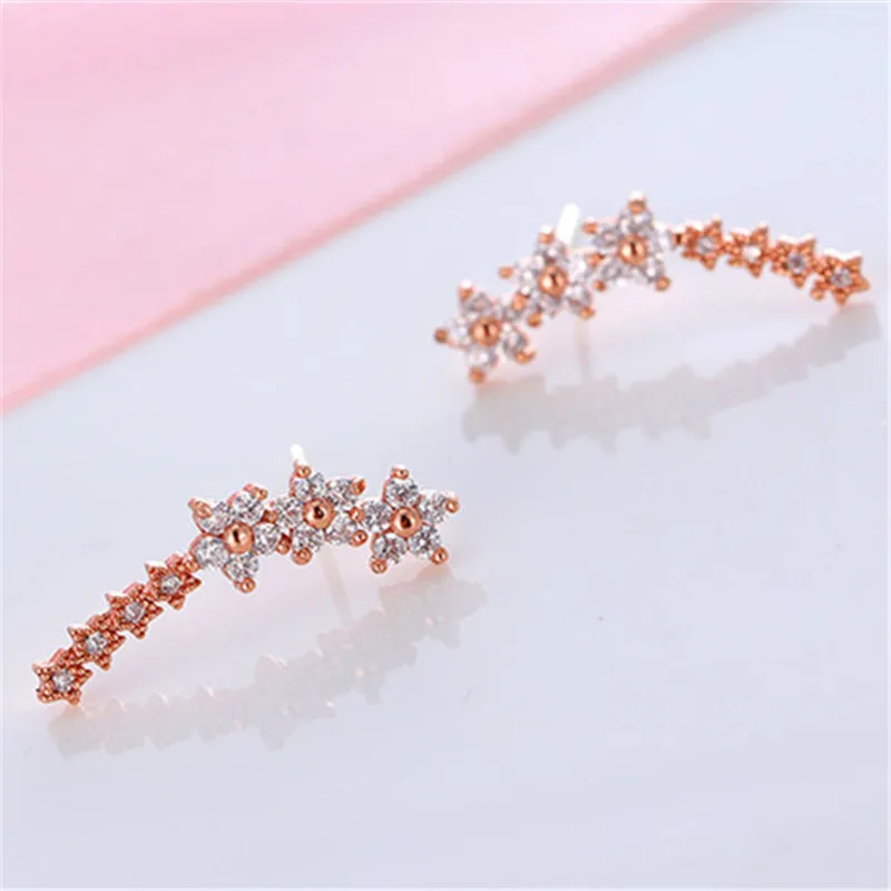 

KOFSAC Latest Shiny Zircon Crystal Flowers Branch Stud Earrings For Women Piercing Earring Fine Jewelry Brincos Girl Best Gift