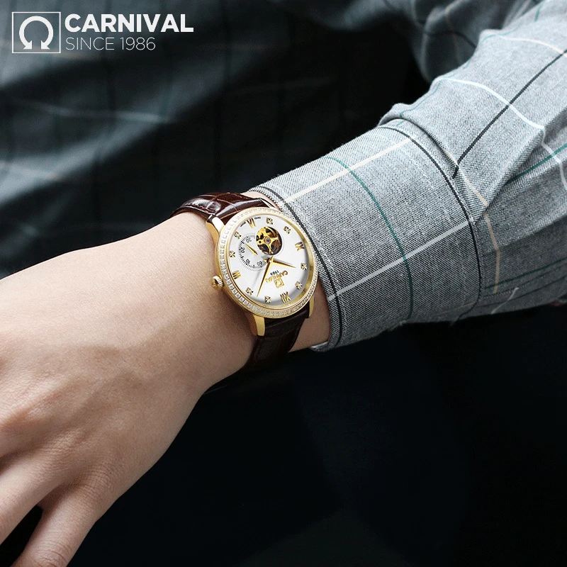 CARNIVAL Sapphire Crystal Skeleton Men Watche MIYOTA Movement Small Seconds TopBrand Luxury Leather waterproof Mechanical Montre
CARNIVAL Sapphire Crystal Skeleton Men Watche MIYOTA Movement Small Seconds TopBrand Luxury Leather waterproof Mechanical Montre