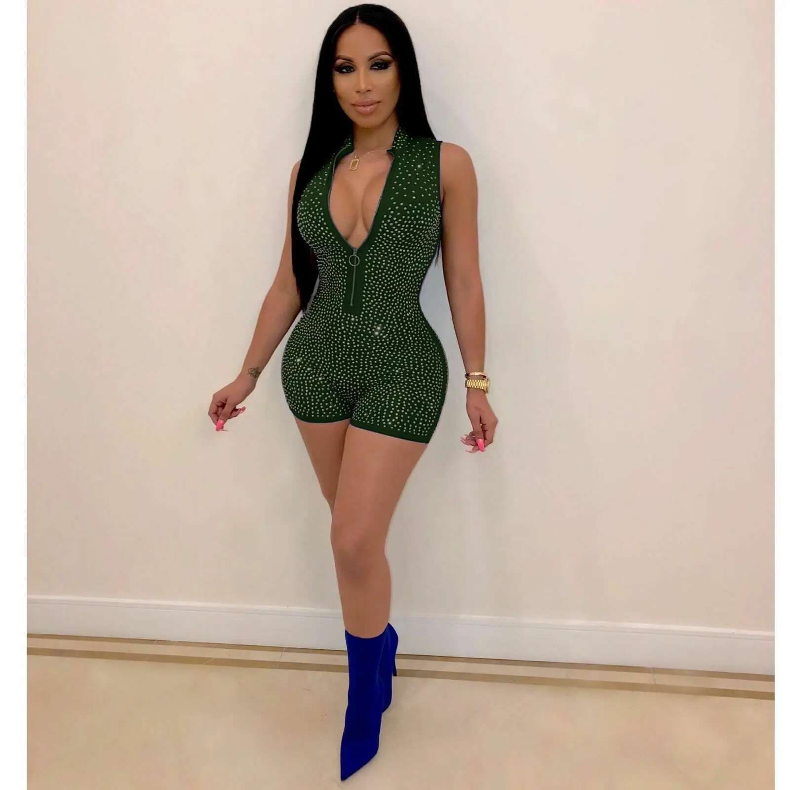 Summer Sexy Sleeveless V-Neck Bodycon Sequin Bodysuit Women Ladies Solid Zipper Jumpsuit Slim Romper Clubwear
Summer Sexy Sleeveless V-Neck Bodycon Sequin Bodysuit Women Ladies Solid Zipper Jumpsuit Slim Romper Clubwear