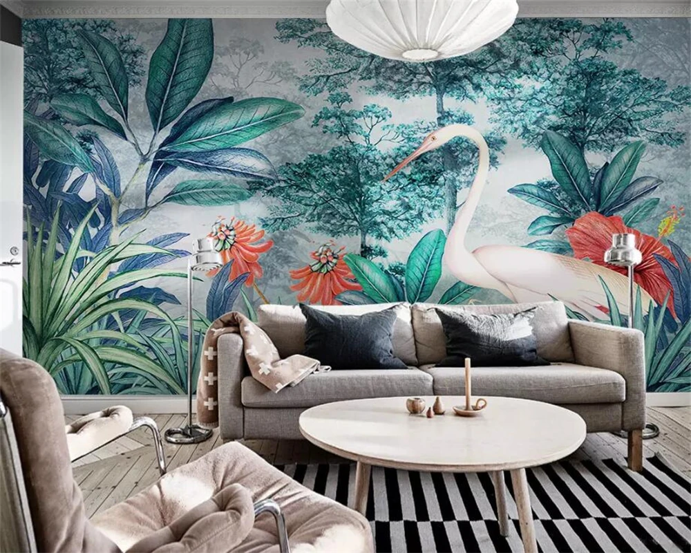 beibehang Wallpaper custom mural wallpaper European-style hand-painted medieval rainforest banana leaf flamingo garden wall
beibehang Wallpaper custom mural wallpaper European-style hand-painted medieval rainforest banana leaf flamingo garden wall