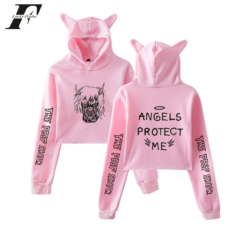 Женская укороченная Толстовка Lil Peep ANGELS PROTECT ME толстовка с кошачьими ушками