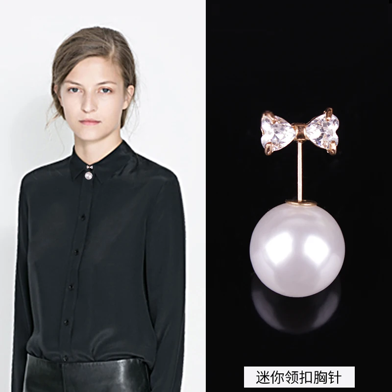 Fashion Pearl Brooch Collar Cuffs Mini crystal Pin Female Bow brooch for clothing decoration | Украшения и аксессуары