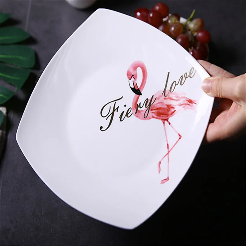 Набор керамических тарелок с изображением фламинго 4 шт. | Дом и сад