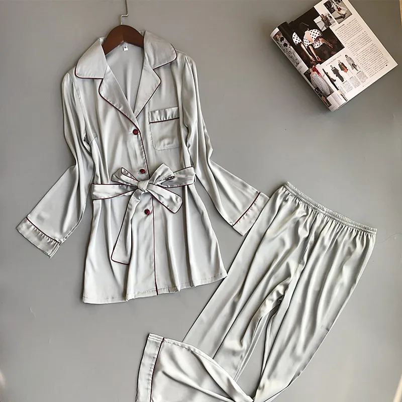 Фото Женская шелковая атласная пижама пижамный комплект с длинным - купить
