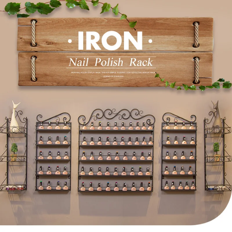 

5 Layers Wrought Iron Nail Polish Glue Display Shelf Nail Salons Cosmetics Storage Hanging Holder Rack White color