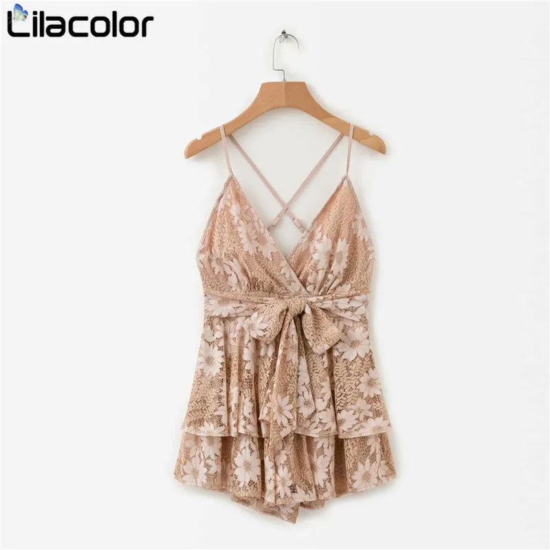 Spaghetti Strap V Neck Khaki Women Playsuit 2019 Summer Sexy Backless Bow Tie Lady Overalls Girls Jumpsuits White Beach Rompers | Женская