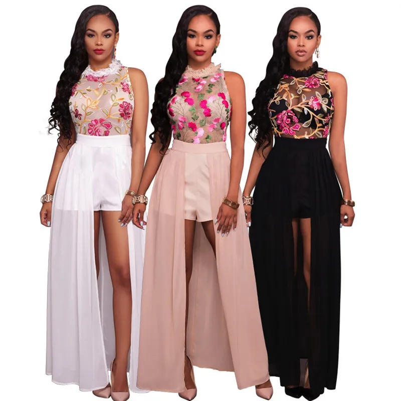 Women Elegant Long Jumpsuit Overalls 2019 New Fashion Sexy Sheer Mesh embroidery Summer Bodysuit Chiffon Club Party Women Romper
Women Elegant Long Jumpsuit Overalls 2019 New Fashion Sexy Sheer Mesh embroidery Summer Bodysuit Chiffon Club Party Women Romper