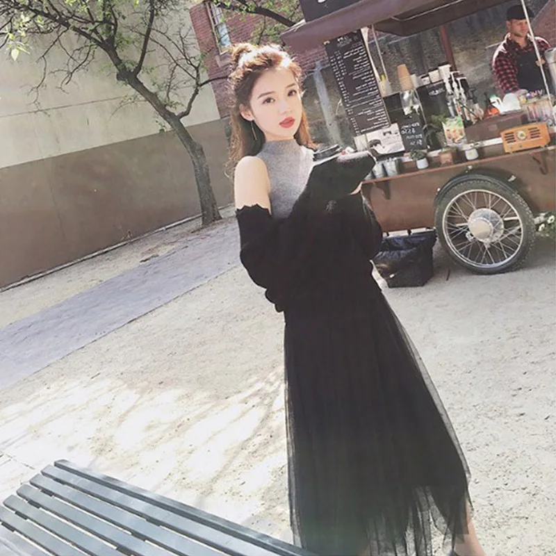 2 Piece Set Autumn Black Knitted Vneck Full Sleeve Top Women Dress Grey Patchwork Yarn Vest Skirt Sexy Party Office Ladies Dress
2 Piece Set Autumn Black Knitted Vneck Full Sleeve Top Women Dress Grey Patchwork Yarn Vest Skirt Sexy Party Office Ladies Dress