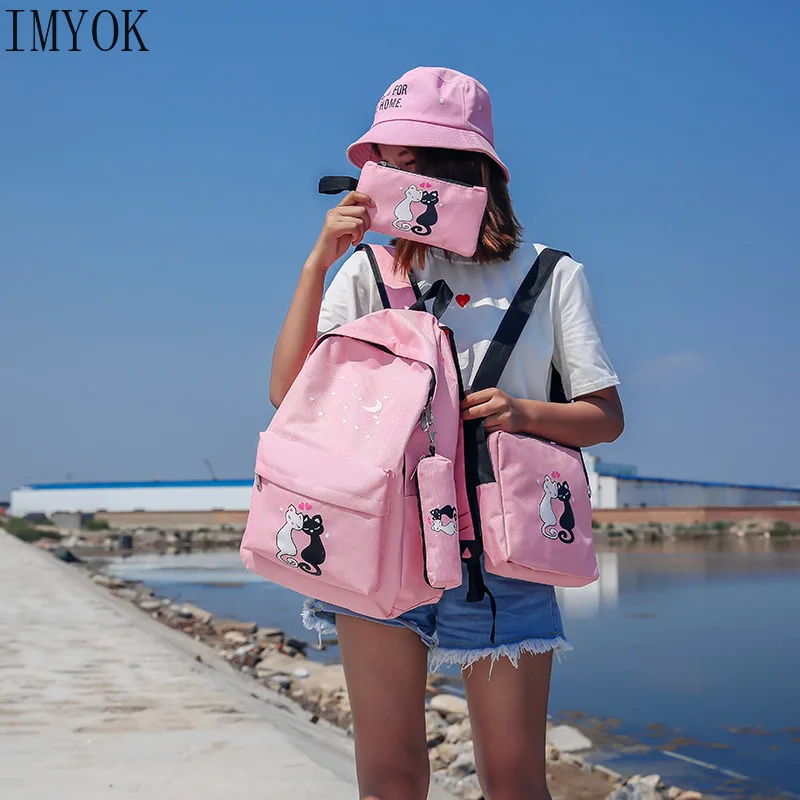 School backpack 4pcs/set for girls teenagers Canvas backpack female sac a dos femme fashion rucksack women messenger bags
School backpack 4pcs/set for girls teenagers Canvas backpack female sac a dos femme fashion rucksack women messenger bags