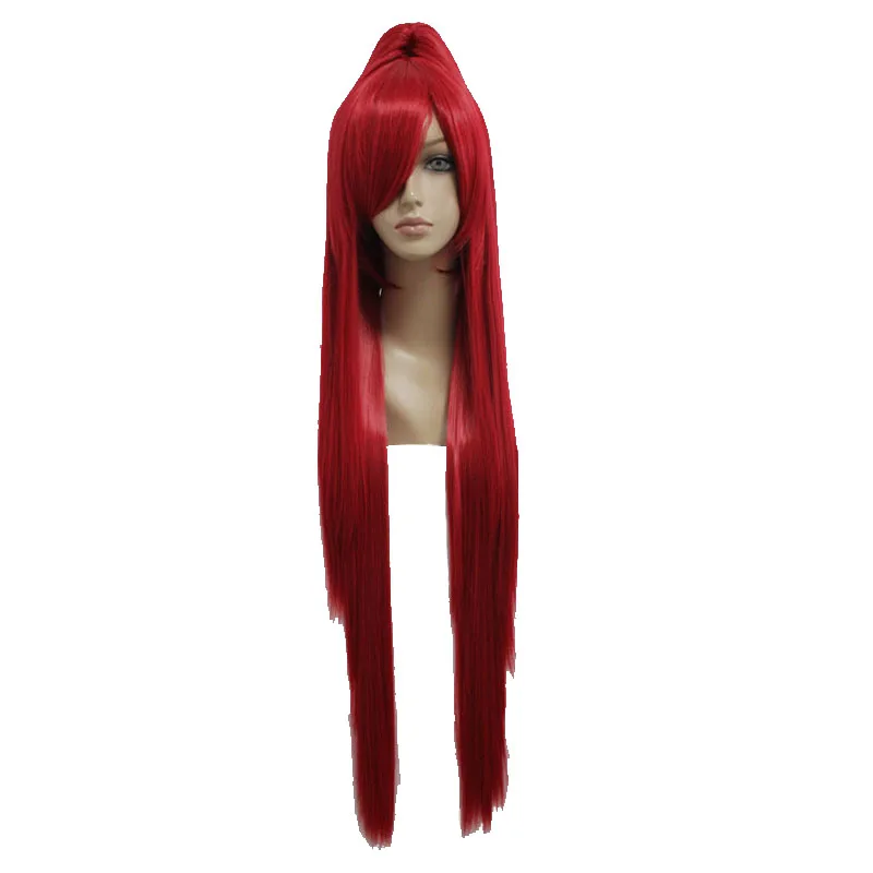

MCOSER Free shipping 100cm Long Synthetic Red Cosplay Costume Wig+one ponytail 100% High Temperature Fiber WIG-211A