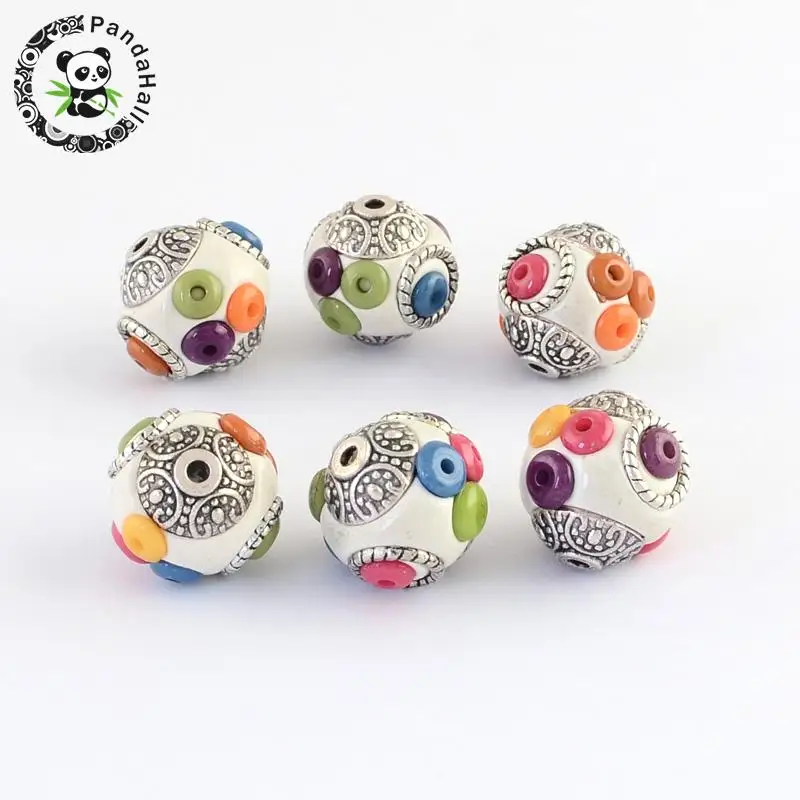 10pcs Round Handmade Indonesia Beads with Resin Beads and Alloy Cores Antique Silver Color Mixed Color 14~15x15~16mm Hole: 1.5mm
10pcs Round Handmade Indonesia Beads with Resin Beads and Alloy Cores Antique Silver Color Mixed Color 14~15x15~16mm Hole: 1.5mm