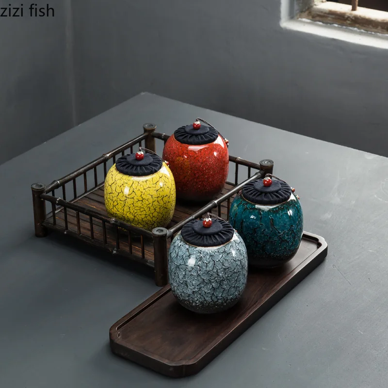Фото Чайная банка керамическая мраморная герметичная емкость для хранения чая Pu'er