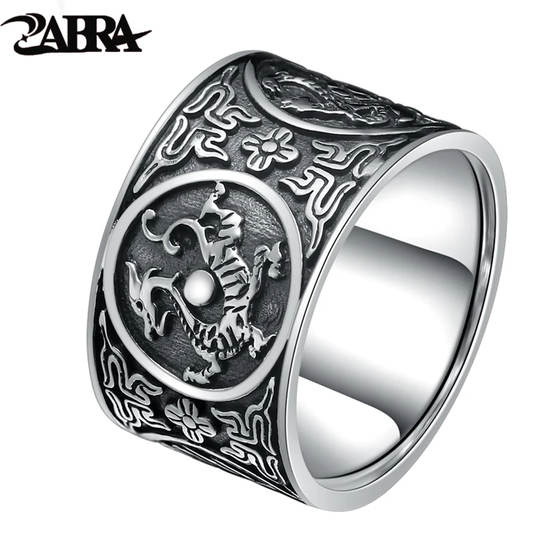 ZABRA Sterling Silver 999 Ring Men Vintage Men Rings Chinese 4 Creatures Dragon Tiger Bird Turtle Punk Rock Biker Silver Jewelry
ZABRA Sterling Silver 999 Ring Men Vintage Men Rings Chinese 4 Creatures Dragon Tiger Bird Turtle Punk Rock Biker Silver Jewelry