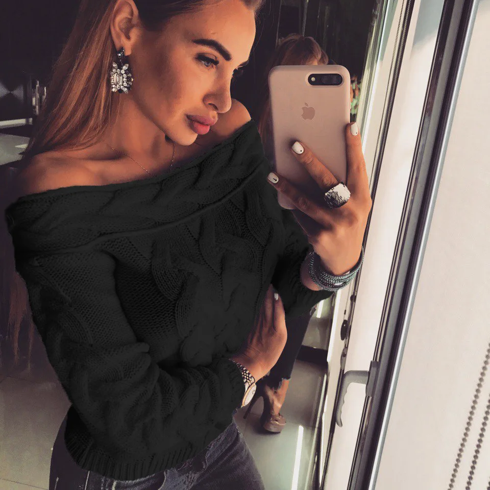 2018 Sexy Pullovers Sweater Women Off Shoulder Knitted Long Sleeve Jumpers Women Slash Neck Twist Print Thick Pull Femme Hiver
2018 Sexy Pullovers Sweater Women Off Shoulder Knitted Long Sleeve Jumpers Women Slash Neck Twist Print Thick Pull Femme Hiver