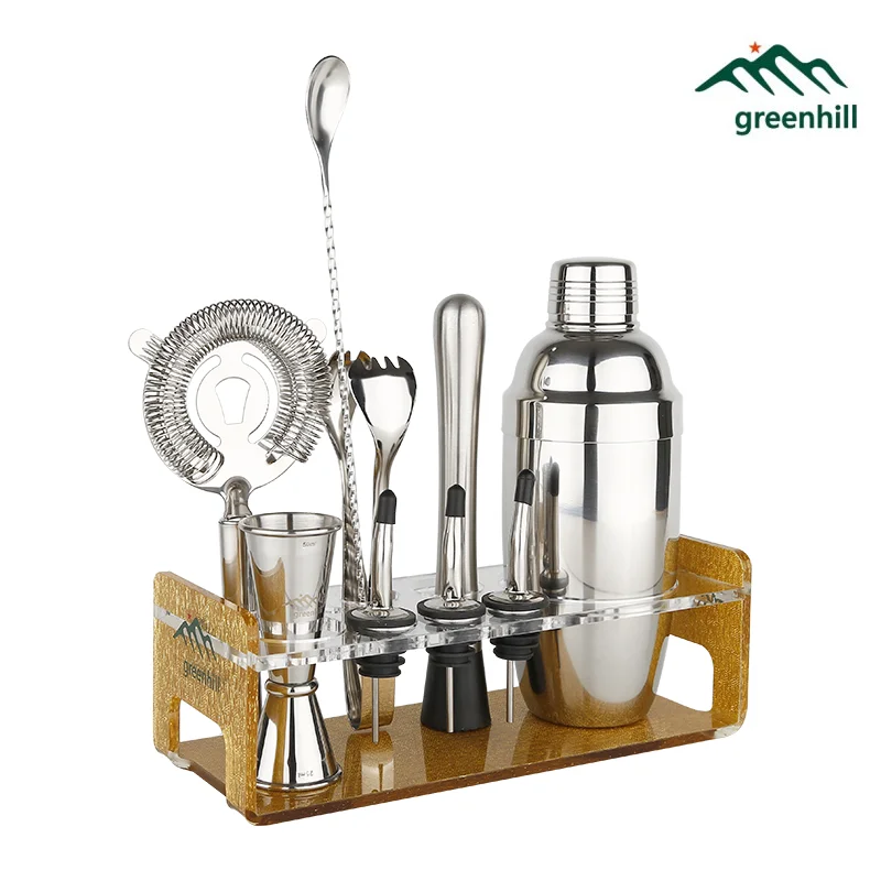 Greenhill Premium Bar Tool Set / 10 Pieces Barware Cocktail Shaker Kit (18/8), Muddler, Jigger, Spoon, Pourer, Ice tong & Stand
Greenhill Premium Bar Tool Set / 10 Pieces Barware Cocktail Shaker Kit (18/8), Muddler, Jigger, Spoon, Pourer, Ice tong & Stand