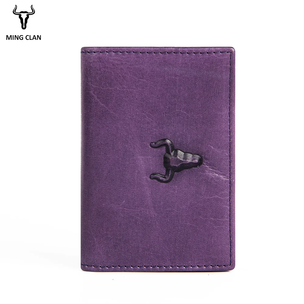 

Mingclan Men Crazy Horse Genuine Leather Slim Wallet Business Casual Credit Card ID Holder Money Card Holder Purse Brown Purple