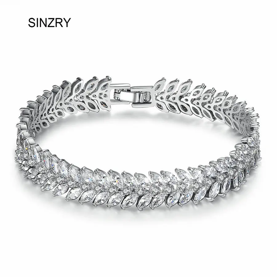 Sinzry jewelry Popular clear white Cubic Zircon leaf glitter bridal wedding charm bracelets fashion Korean jewelry accessory
Sinzry jewelry Popular clear white Cubic Zircon leaf glitter bridal wedding charm bracelets fashion Korean jewelry accessory