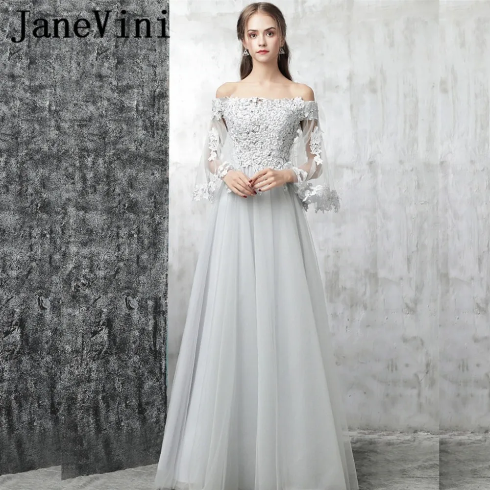 JaneVini Light Gray Long Bridesmaid Dresses 2018 Chic A-Line Tulle Lace Appliques Beading Backless Women Wedding Party Dresses
JaneVini Light Gray Long Bridesmaid Dresses 2018 Chic A-Line Tulle Lace Appliques Beading Backless Women Wedding Party Dresses
