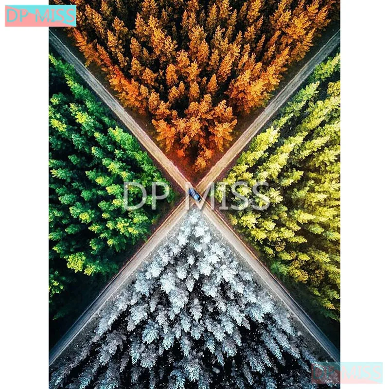 5D DIY полностью квадратная Алмазная Вышивка крестом "Four seasons road" 3D вышивка