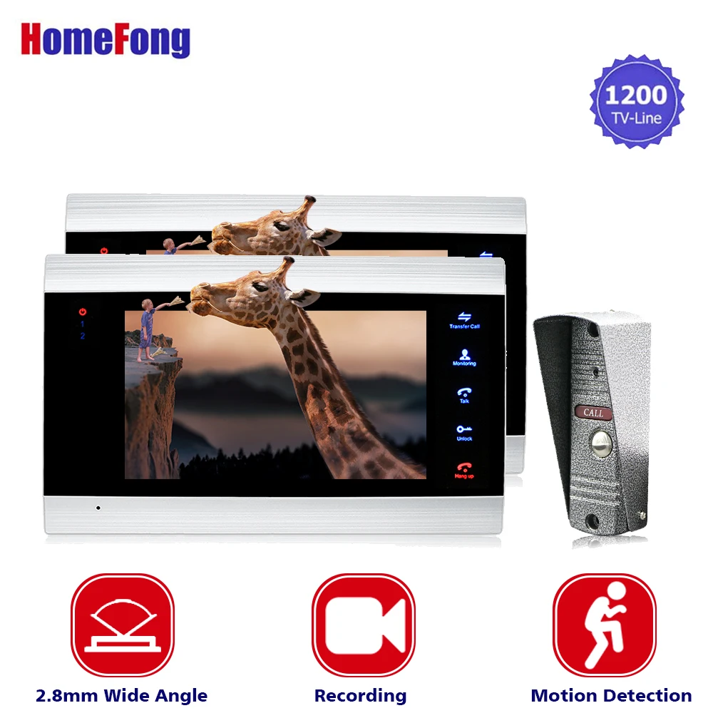 

Homefong 7 inch Video Door phone Intercom System With Night Vision Outdoor 1200TVL Wide Angle Camera Record IR Motion Detection