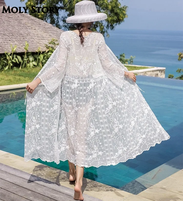 Floral Lace Kimono Dresses Women Long Cardigan Dress Soft Breathable Ladies Beach Tops Dress
Floral Lace Kimono Dresses Women Long Cardigan Dress Soft Breathable Ladies Beach Tops Dress
