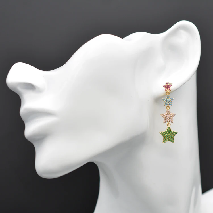 High Quality Multicolor Jewelry With Iridescent Cubic Zircon Earrings Inlaid In Star Shape Anniversary Gift
High Quality Multicolor Jewelry With Iridescent Cubic Zircon Earrings Inlaid In Star Shape Anniversary Gift