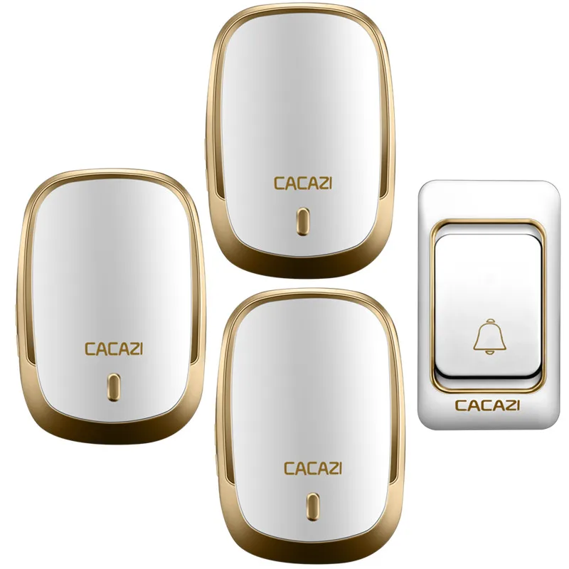 

CACAZI Wireless Doorbell Waterproof DC Button Battery Operated Long Range 200M Remote Rings 6 Volume Door 36 Chime Calling Bell