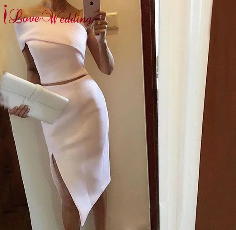 Two Pieces Cocktail Dresses One Shoulder Satin Straight Formal Short Party Dress
Two Pieces Cocktail Dresses One Shoulder Satin Straight Formal Short Party Dress