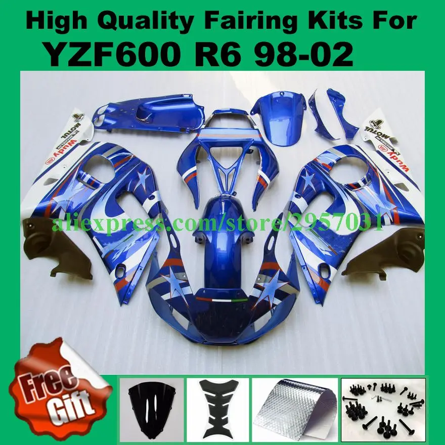 Free screws+gifts Motorcycle fairing fit for YAMAHA YZF R6 98 99 00 01 02 Blue White 1998 1999 2000 2001 2002 fairings kits
Free screws+gifts Motorcycle fairing fit for YAMAHA YZF R6 98 99 00 01 02 Blue White 1998 1999 2000 2001 2002 fairings kits