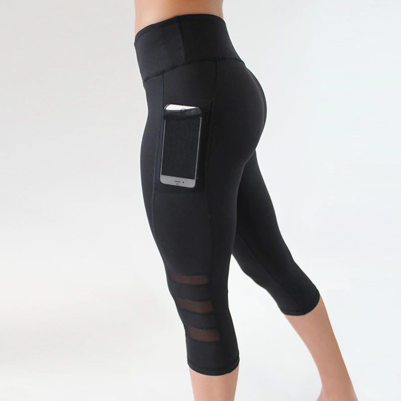 CHRLEISURE Sexy Mesh Fitness Leggings Women Workout Acitivewear Capri Pants Fashion Slim Legging with Pocket Breathable | Женская одежда