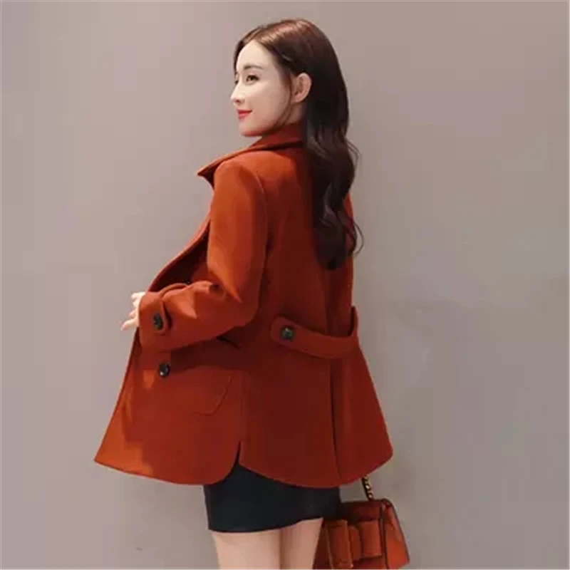 

Женское двубортное шерстяное пальто, однотонное свободное двубортное пальто с лацканами в Корейском стиле на осень и зиму, 2021