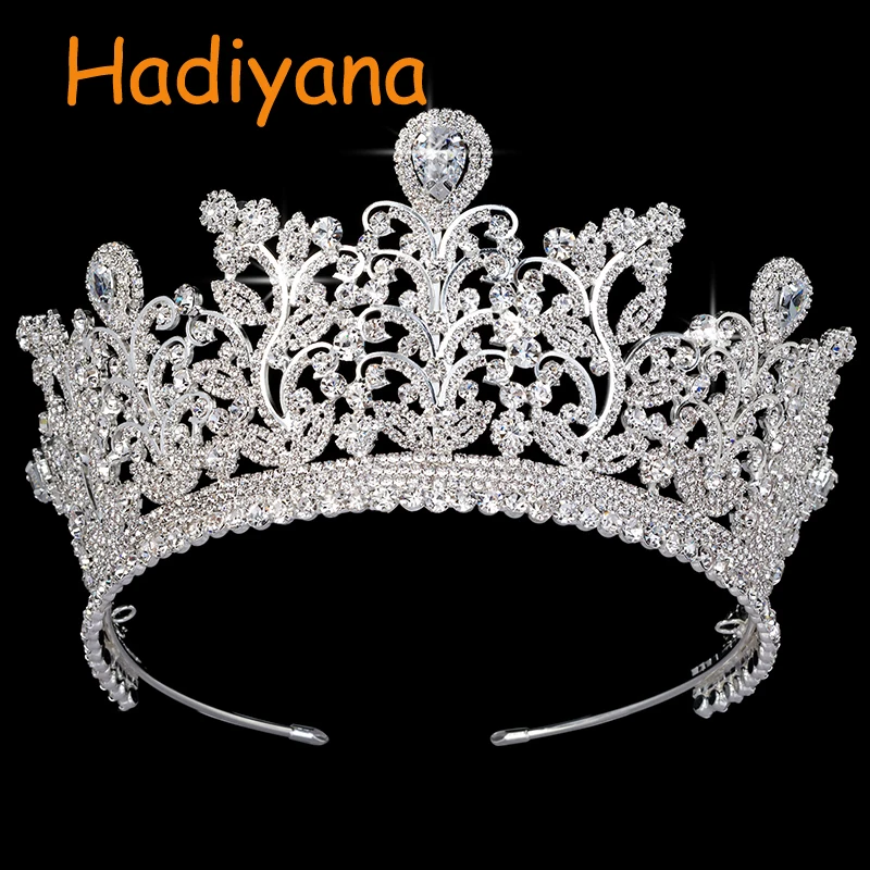 

Hadiyana New AAA CZ Wedding Crowns Copper Luxury Rhinestone Bridal Hair Tiaras Flowers Spread Out Female Crown Party BC3797