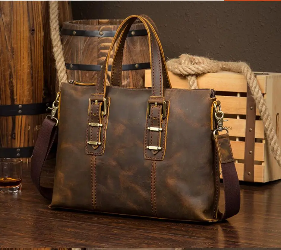 Handmade Men's Crazy horse leather briefcase retro handbag first layer cowhide computer bag Messenger bag
Handmade Men's Crazy horse leather briefcase retro handbag first layer cowhide computer bag Messenger bag