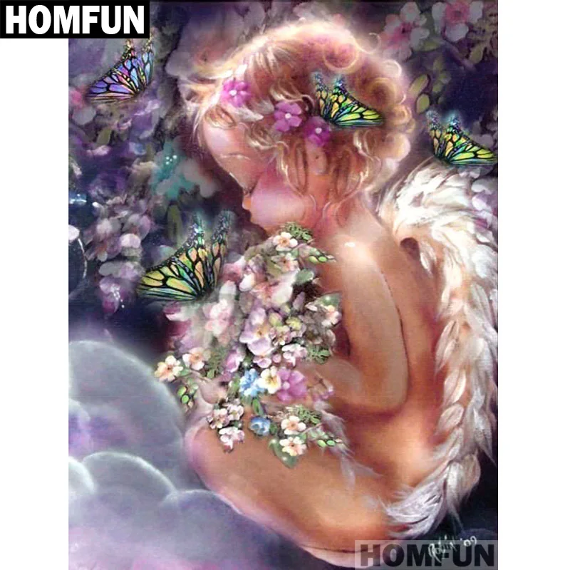 Алмазная живопись HOMFUN A01723 полноразмерная/круглая вышивка ангельская девушка