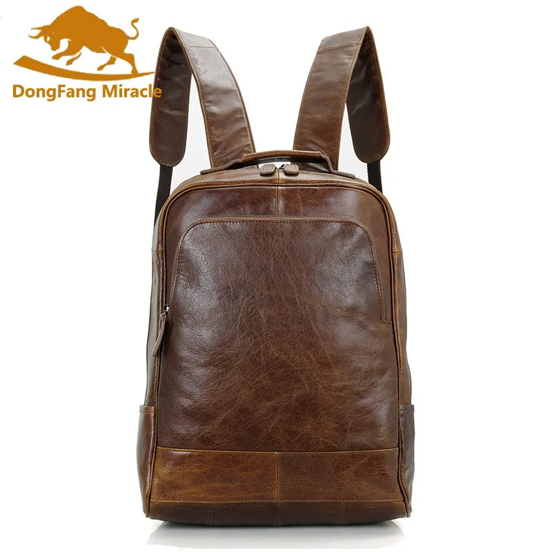 DongFang Miracle мужской рюкзак из натуральной кожи Унисекс Винтажный школьный для