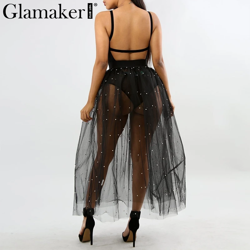 Прозрачная сетчатая черная длинная юбка Glamaker Весенняя пикантная пачка с