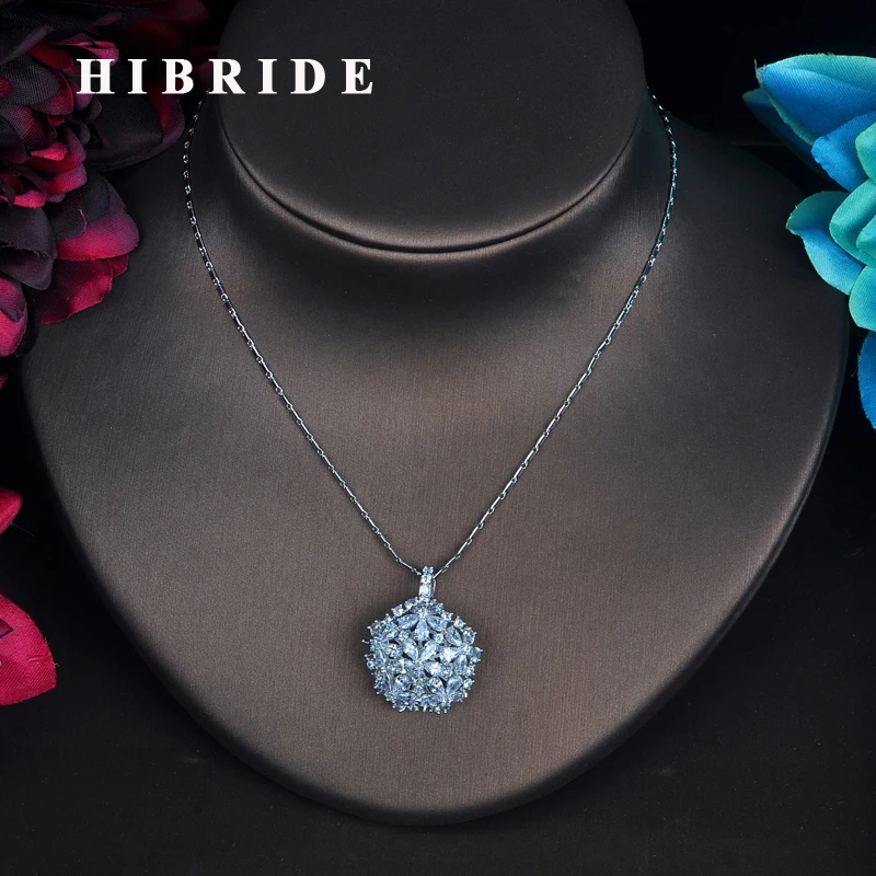 

HIBRIDE Alluring Flower Round Shape Pendent Necklace For Women Bridesmaid White Gold Color Wedding Party Accessories Gifts N-508
