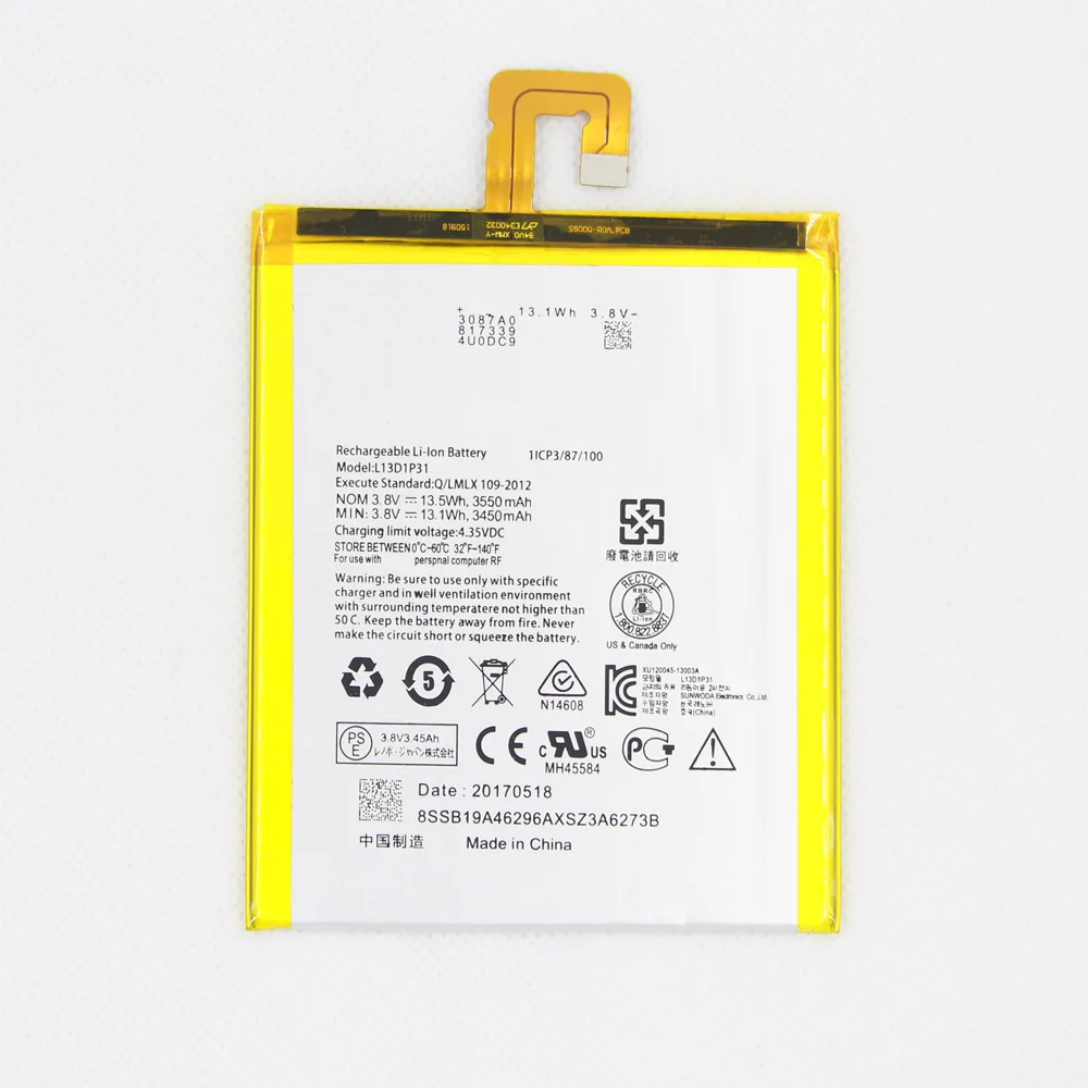 5pcs/lot Best Quality 3450mAh/3550mAh L13D1P31 Battery For Lenovo Pad A3500 S5000 S5000-H tab 2 A7 A7-30 A7-10F A7-20F Battery
5pcs/lot Best Quality 3450mAh/3550mAh L13D1P31 Battery For Lenovo Pad A3500 S5000 S5000-H tab 2 A7 A7-30 A7-10F A7-20F Battery