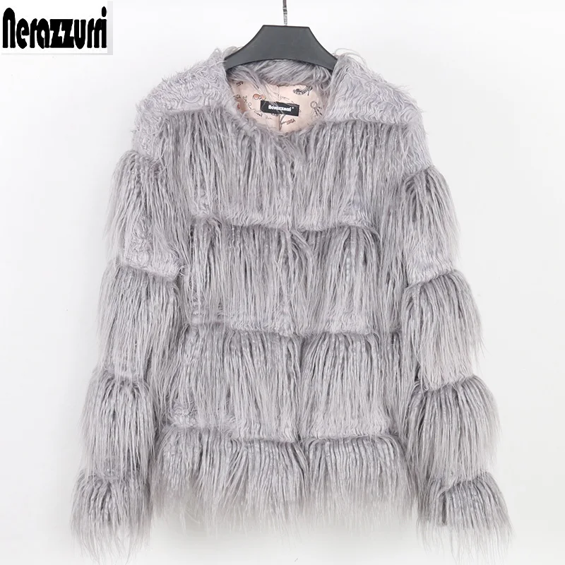 Nerazzurri Autumn winter short soft warm faux fur coat women long sleeve Striped hairy gray fake mongolian fur jacket clearance
Nerazzurri Autumn winter short soft warm faux fur coat women long sleeve Striped hairy gray fake mongolian fur jacket clearance