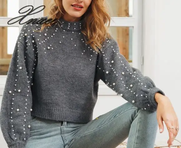 Xnxee2020 autumn and winter round neck loose sweater women's short pearl decorative sweater women
Xnxee2020 autumn and winter round neck loose sweater women's short pearl decorative sweater women